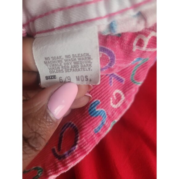 Vintage 90s OshKosh Alphabet AOP Overalls Pink Footed 6-9 Months Vestbak USA - Picture 10 of 11